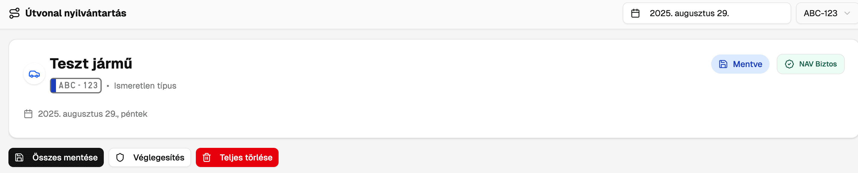 Útnyilvántartás véglegesítése